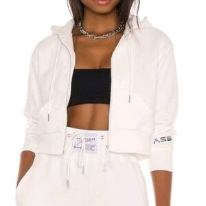 Adam Selman Sport Cropped Shrunken Hoodie S Beige